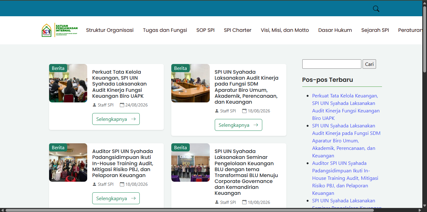 Tampilan Website Satuan Pengawas Internal