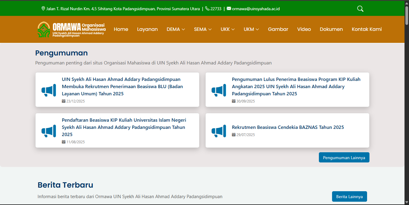 Tampilan Website Ormawa 