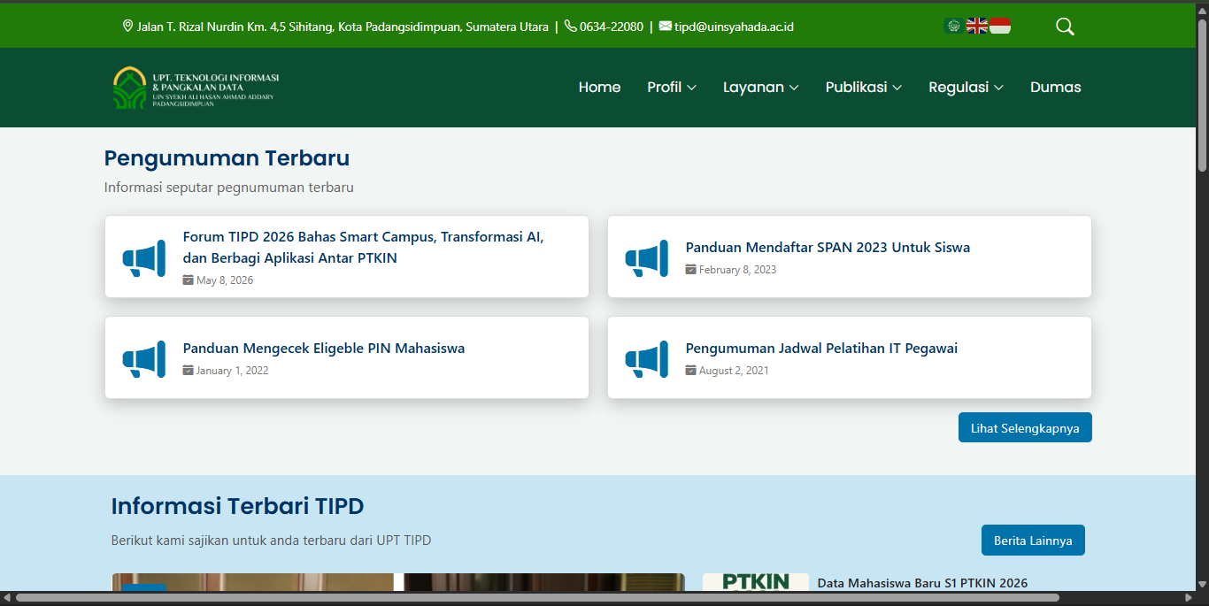 Tampilan Website Unit Teknologi Informasi dan Pangkalan Data